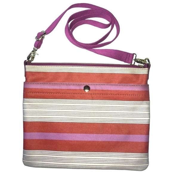 Fossil Handbags - FOSSIL Coated Canvas Zip Top Crossbody Shoulder Bag Pink & Orange Stripe